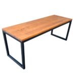 Banco De Madeira E Ferro Estilo Industrial - Base Preto Eletrostático E Assento Tonalidade Castanheira