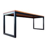 Banco De Madeira E Ferro Estilo Industrial - Base Preto Eletrostático E Assento Tonalidade Castanheira - Imagem 3