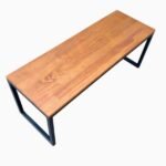 Banco De Madeira E Ferro Estilo Industrial - Base Preto Eletrostático E Assento Tonalidade Castanheira - Imagem 4