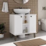 Armário Conjunto De Banheiro 60 Cm Para Lavatório Com Coluna Branco - Imagem 4