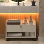 Armário Para Banheiro Prisma Com Uma Gaveta Nicho E Rodízios - Jm3 Off White - Imagem 3