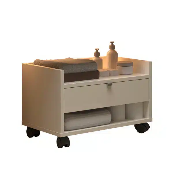 Armário Para Banheiro Prisma Com Uma Gaveta Nicho E Rodízios - Jm3 Off White Armário Para Banheiro Prisma Com Uma Gaveta Nicho E Rodízios - Jm3 Off White - Imagem 1