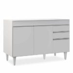 Balcão Gabinete 120cm 3 Portas 2 Gavetas Michigan Branco - Lumil