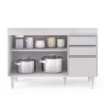 Balcão Gabinete 120cm 3 Portas 2 Gavetas Michigan Branco - Lumil - Imagem 2