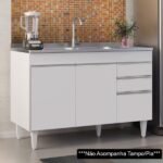 Balcão Gabinete 120cm 3 Portas 2 Gavetas Michigan Branco - Lumil - Imagem 4