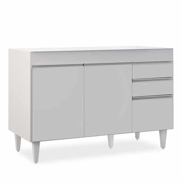 Balcão Gabinete 120cm 3 Portas 2 Gavetas Michigan Branco - Lumil Balcão Gabinete 120cm 3 Portas 2 Gavetas Michigan Branco - Lumil - Imagem 1