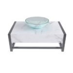 Bancada de Banheiro em Cerâmica com 1 Cuba de Apoio 25,9x44,7x71,2cm Pequena Branca Cris Metal