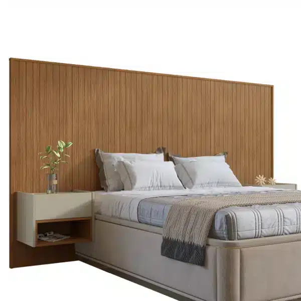 Cabeceira Madeira Ripado Quarto Cama Box Casal Queen Nicho com Mesa de Cabeceira Florença Casa D - CedroLinho Cabeceira Madeira Ripado Quarto Cama Box Casal Queen Nicho com Mesa de Cabeceira Florença Casa D - CedroLinho - Imagem 1
