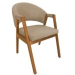 Cadeira De Jantar Hellen Base Madeira Cerejeira Linho Bege