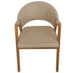 Cadeira De Jantar Hellen Base Madeira Cerejeira Linho Bege - Imagem 2