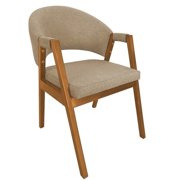 Cadeira De Jantar Hellen Base Madeira Cerejeira Linho Bege Cadeira De Jantar Hellen Base Madeira Cerejeira Linho Bege - Imagem 1