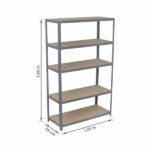 Estante de Aço e Madeira MDF com 5 Prateleiras Cinza Carga 196x120x50cm 1500kg Spaceo - Imagem 3