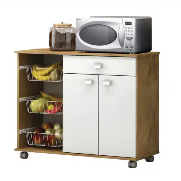 Fruteira Isis Com Rodinhas 2 Portas 1 Gav. (5) Fruteira Isis Com Rodinhas 2 Portas 1 Gav. Castanho/branco - Imagem 1