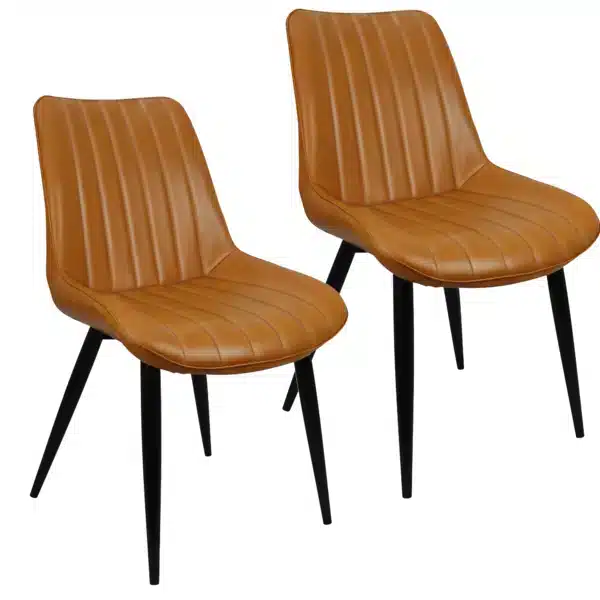 Kit 2 Cadeiras Chicago Poltrona Estofada Tainá Pu Vintage Retro Pés Preto - Caramelo Kit 2 Cadeiras Chicago Poltrona Estofada Tainá Pu Vintage Retro Pés Preto - Caramelo - Imagem 1