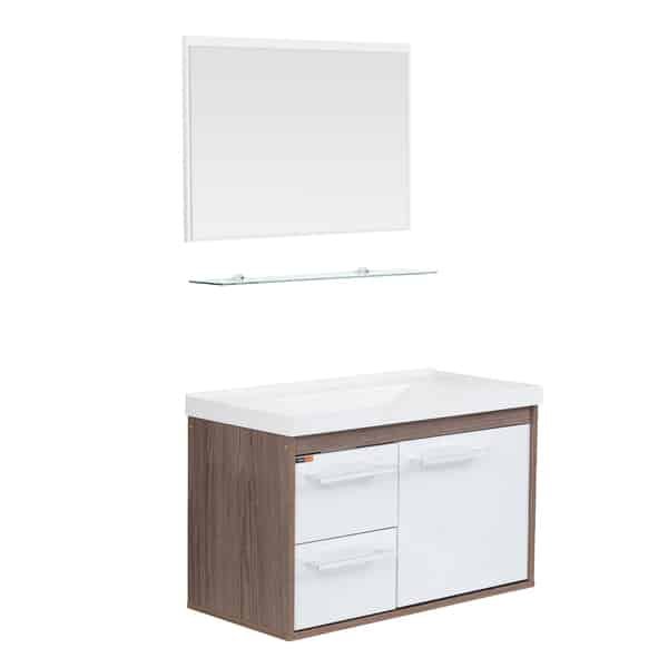 Kit Gabinete para Banheiro com Cuba e Espelho 63cm Munique e Branco Procion Cerocha Kit Gabinete para Banheiro com Cuba e Espelho 63cm Munique e Branco Procion Cerocha - Imagem 1