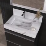 Lavatório Em Porcelanato Para Banheiro Slim 60cm Com Cuba Esculpida Calacata - Imagem 3