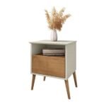 Mesa De Cabeceira 1 Gaveta Pés De Madeira Maciça Cancun Savanaargila