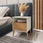 Mesa De Cabeceira 1 Gaveta Pés De Madeira Maciça Cancun Savanaargila - Imagem 3