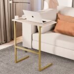 Mesa Suporte Home Office Bancada para Computador Notebook com Pés de Ferro Thor - Pérola/Dourado - Imagem 3