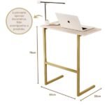 Mesa Suporte Home Office Bancada para Computador Notebook com Pés de Ferro Thor - Pérola/Dourado - Imagem 2