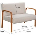 Namoradeira Anita Sofá 2 Lugares Moderna Braço Madeira Linho Bege 140 - Imagem 2