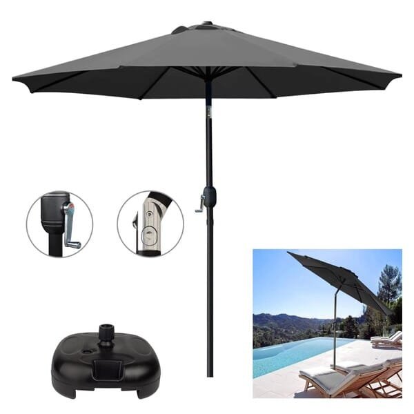 Ombrelone 3 Metros Com Base Preta Manivela Articulado Maresias Para Piscina Cinza - Amz Ombrelone 3 Metros Com Base Preta Manivela Articulado Maresias Para Piscina Cinza - Amz - Imagem 1