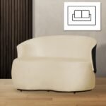 Poltrona Namoradeira Beatriz 2 Lugares Tecido Suede Com Composê Em Corino Marrom - Suede Marfim - Imagem 2