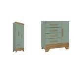 Quarto Infantil Completo Guarda Roupa 3 Portas 2 Gavetas Com Cômoda Selene Espresso Móveis Verde Fosconature