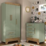 Quarto Infantil Completo Guarda Roupa 3 Portas 2 Gavetas Com Cômoda Selene Espresso Móveis Verde Fosconature - Imagem 4