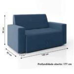 Sofá-cama 2 Lugares Pratik 5000 Mamflex Azul Suede - Imagem 2