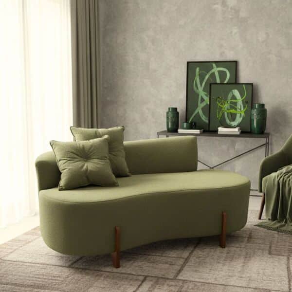 Sofá Orgânico 2 Lugares C/2 Almofadas Curvo Sala Recepção Luna Boucle Verde - Montanaris Decor - Imagem 3